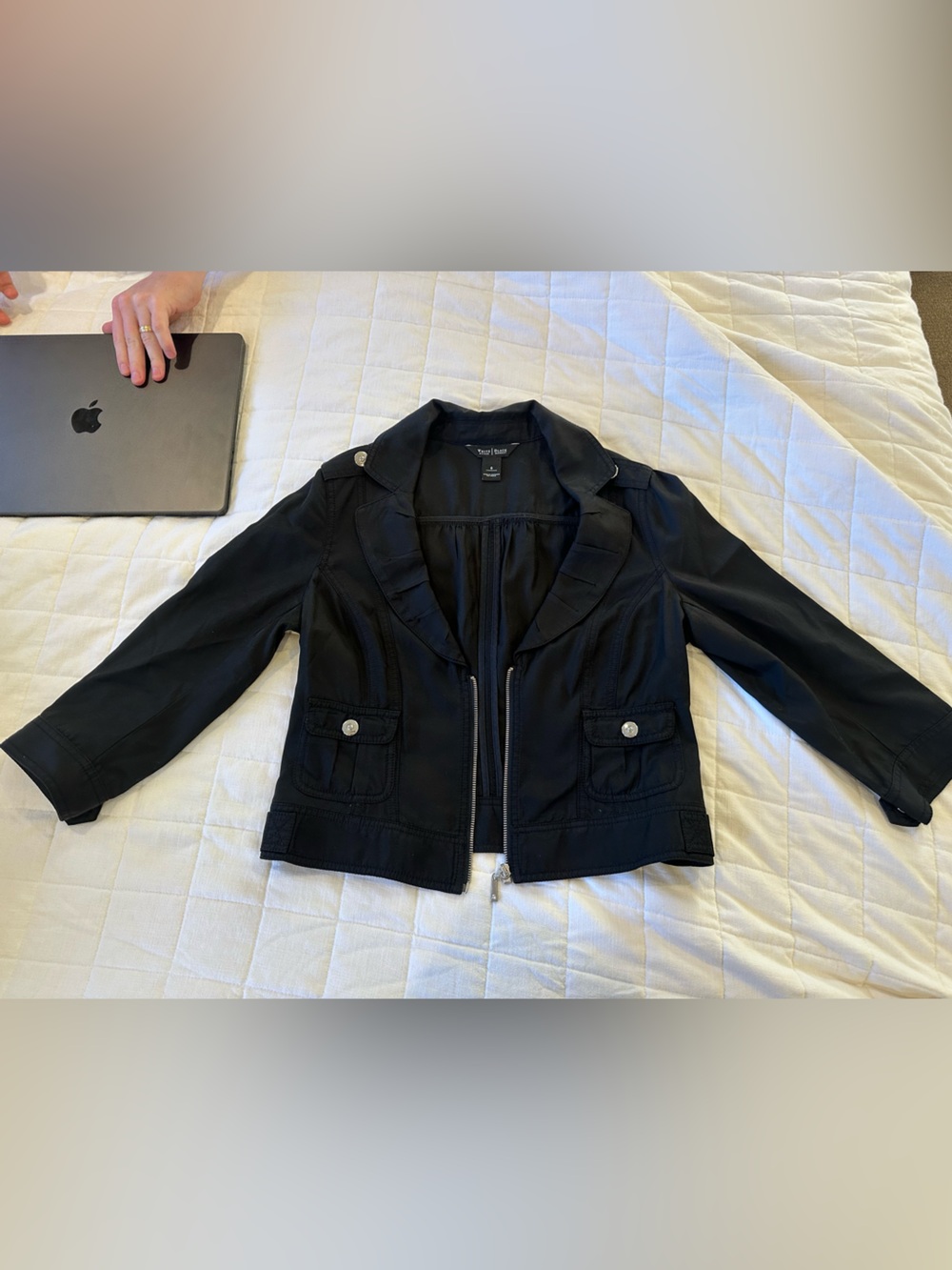 White House Black Market Black Cropped Zip-Front Blazer